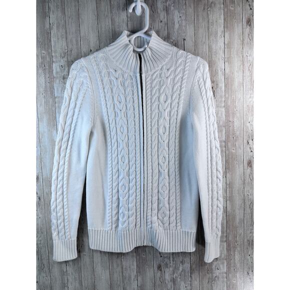 LL Bean Womens CableKnit Coastal Fishermens zip close Cardigan sz XS  ID 298836 - Picture 1 of 7